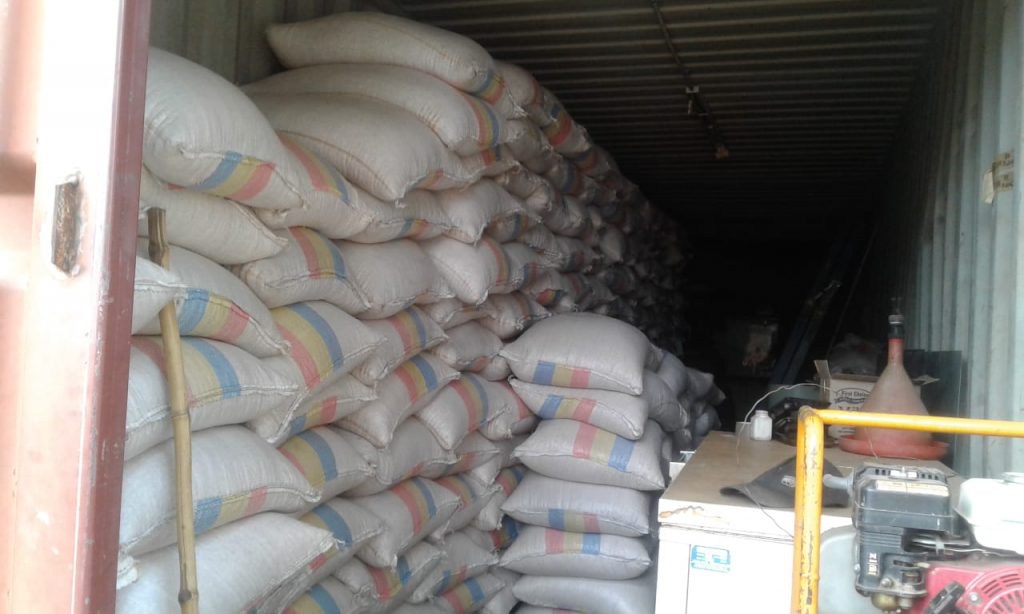 Bags of maize stored in the container
